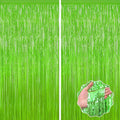Grass Green Foil Fringe Curtain Backdrop, 2Pack Metallic Tinsel Fringe Curtain Streamers Photo Backdrop for St Patricks Day Football Decorations, Birthday Christmas Tropical Party Decor Door Streamers