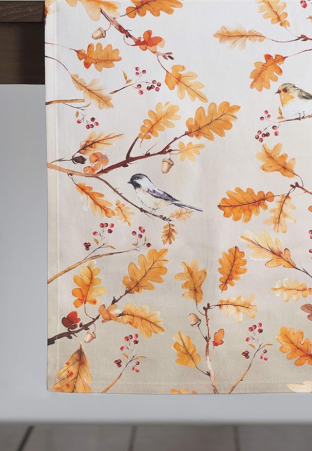 Maison d' Hermine Table Runner 100% Cotton Single Layer Table Runners 72 inches Long for Thanksgiving Christmas Decorations Home Kitchen Dining Party Wedding (Oak Leaves, 14.5" x 72")