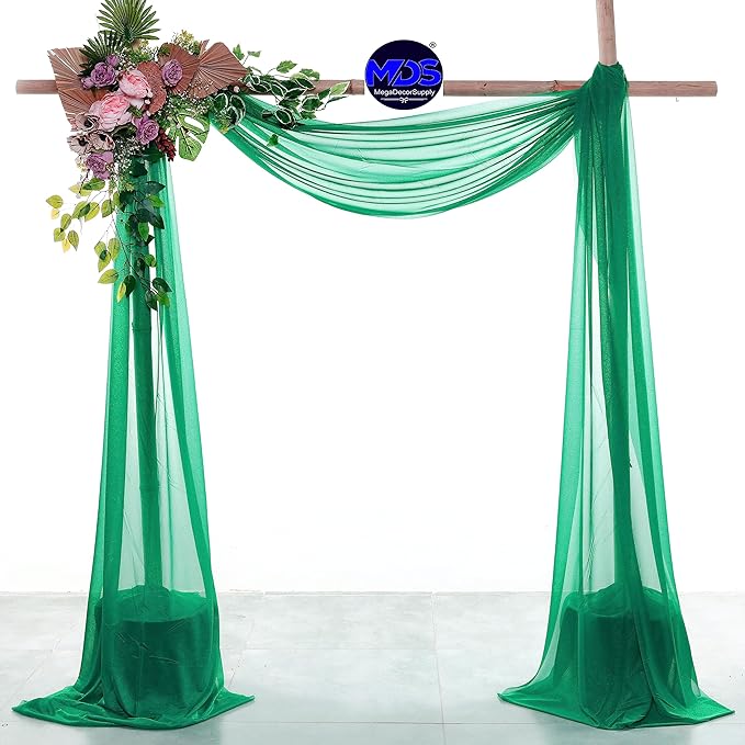 MDS Halloween Chiffon Draping Fabric - 2 Panel, 30" Wide x 100ft Long - Sheer Spooky Arbor & Canopy Drapery for Haunted House Backdrops, Party Ceilings, DIY Costumes & Themed Events - Emerald Green