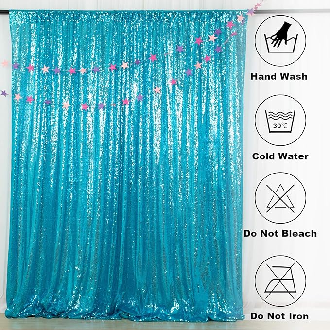 ShinyBeauty Turquoise Sequin Backdrop 10FTx10FT Photo Backdrop for Wedding Aqua Sparkle Drapes for Photograph Glitter Curtain for Shimmer Fabric Background