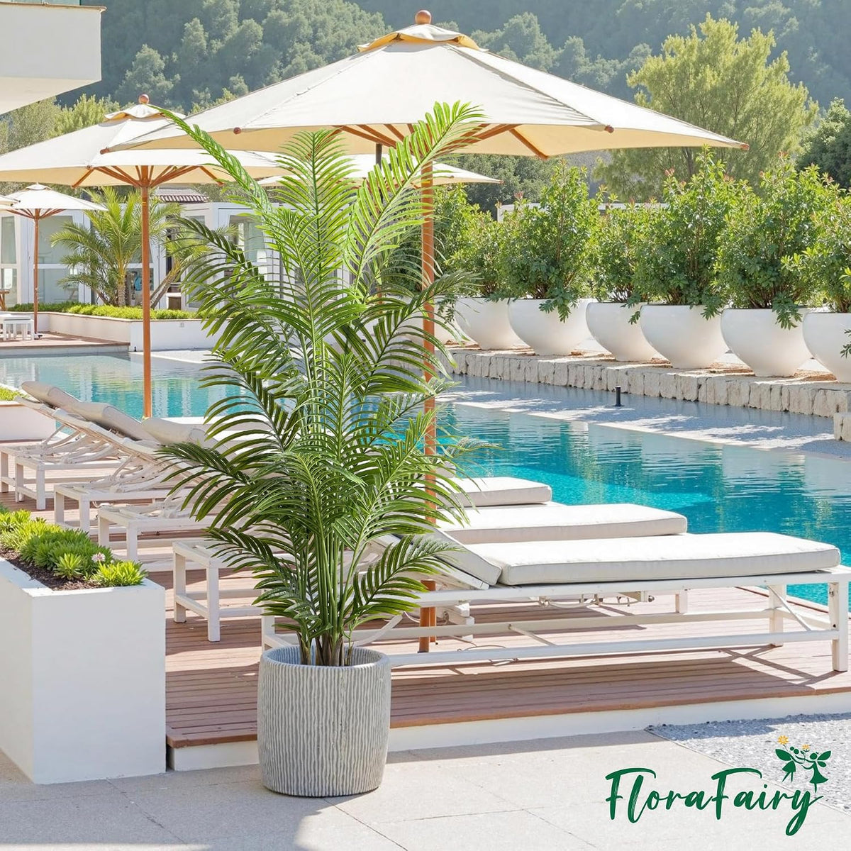 florafairy 6ft tall artificial palm trees, tropical areca, front angle view