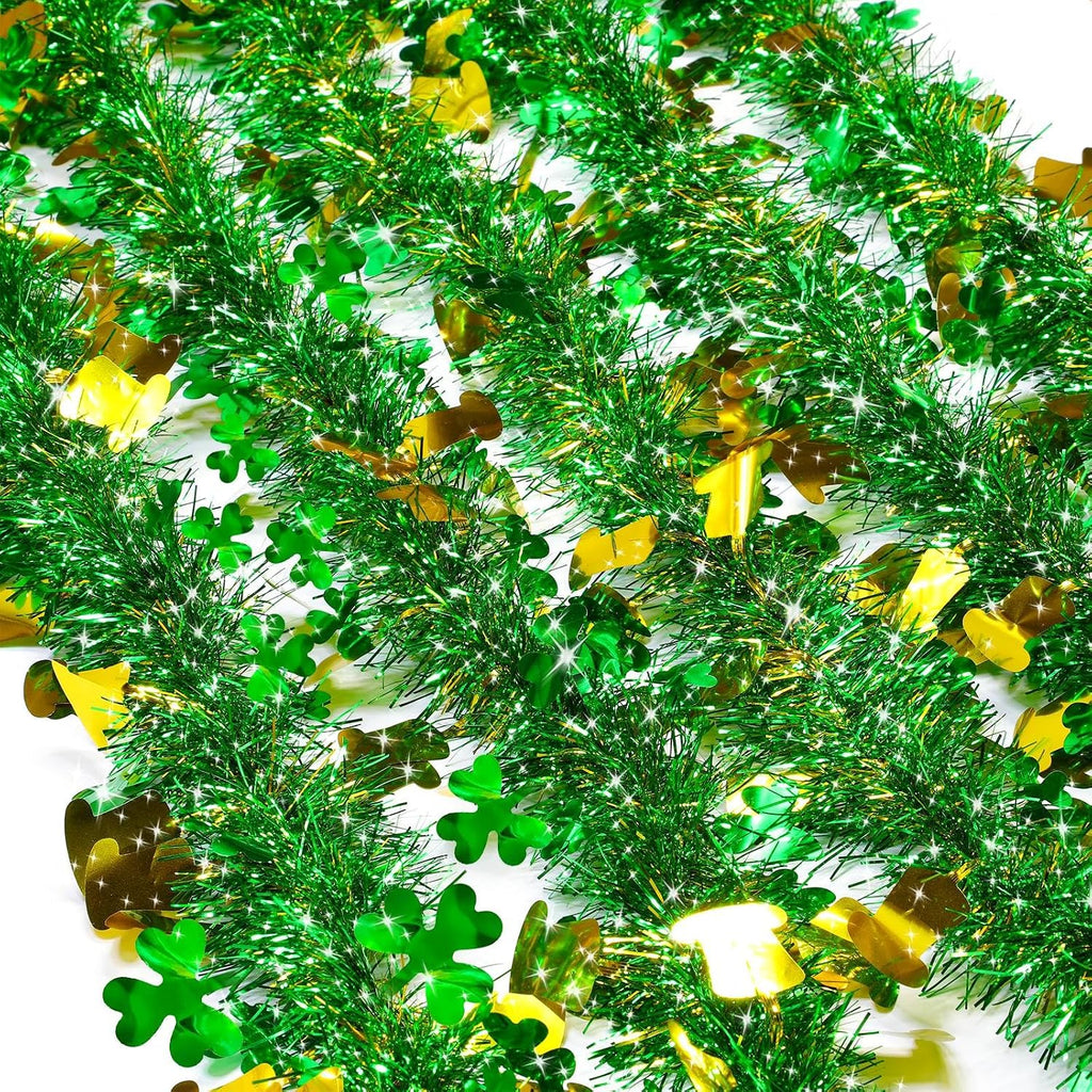 33 Ft Tinsel Garland St.Patrick's Day Decoration,Green Gold Leprechaun Hat Shamrocks Clover Metallic Streamers St.Patrick's Day Decorations for Home Outdoor Indoor Irish Party Supplies Decorations