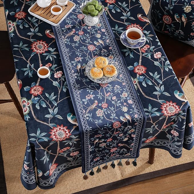 patdrea Vintage Chinoiserie Floral Table Runner Farmhouse for Home Kitchen Dining Decor Parties Family Dinners 12"*63"