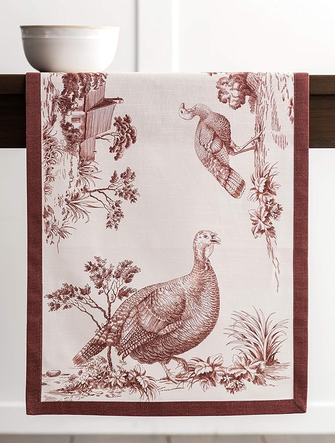 Maison d' Hermine Table Runner 100% Cotton Single Layer Table Runners 108 inches Long for Thanksgiving Christmas Decorations Home Kitchen Dining Party Wedding (Holy Jouy - Brown, 14.5" x 108")