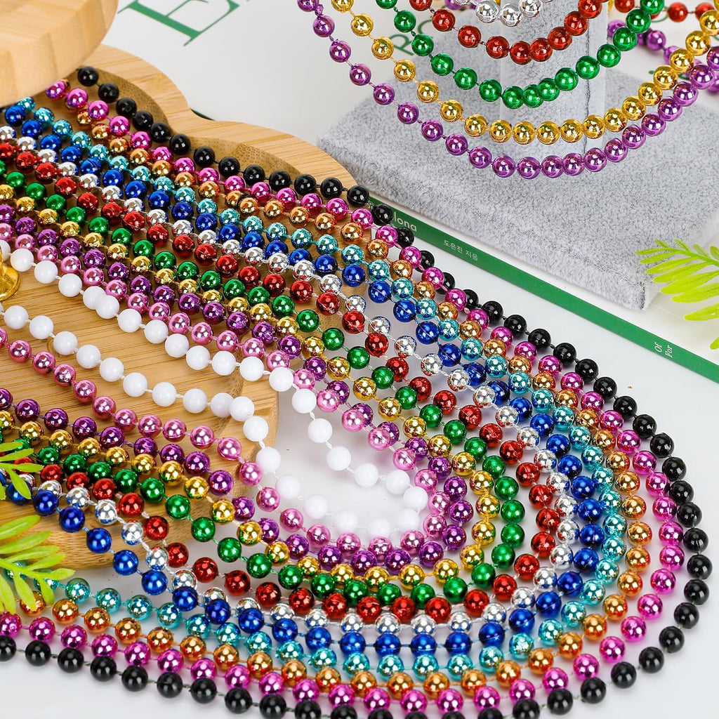mardi gras beads, metallic 12 kinds beaded necklace, close-up detail