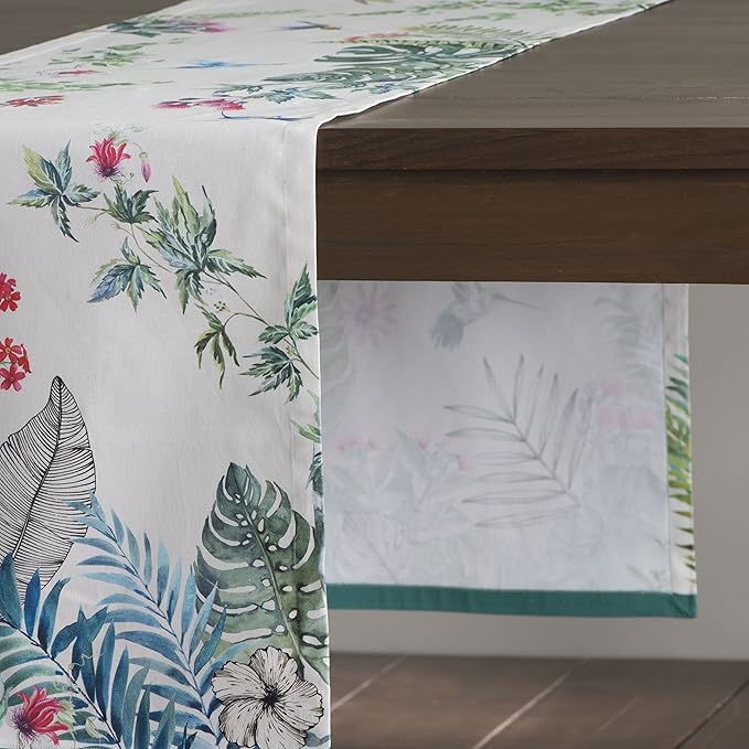 Maison d' Hermine Table Runner 100% Cotton Double Layer Table Runners 108 inches Long Decorative for Kitchen Dining Party Baby Shower Wedding Bridal Shower Spring Summer (Tropiques, 14.50" x 108")