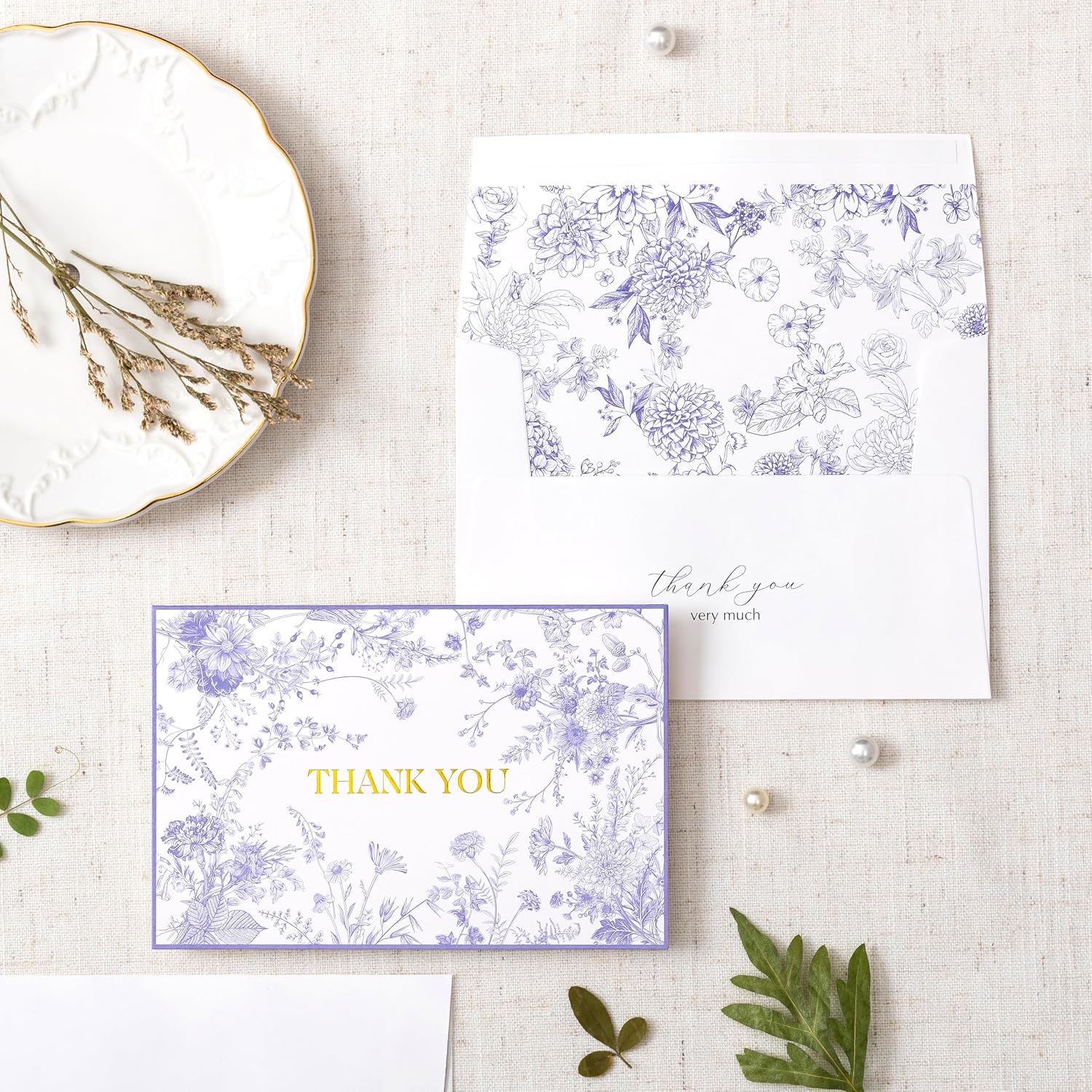 Crisky Purple Floral Thank You Cards with Envelopes, 50 Pack Lavender Wedding Thank You Notes Bulk for Bridal Shower Baby Shower Business Graduation, All Occasion