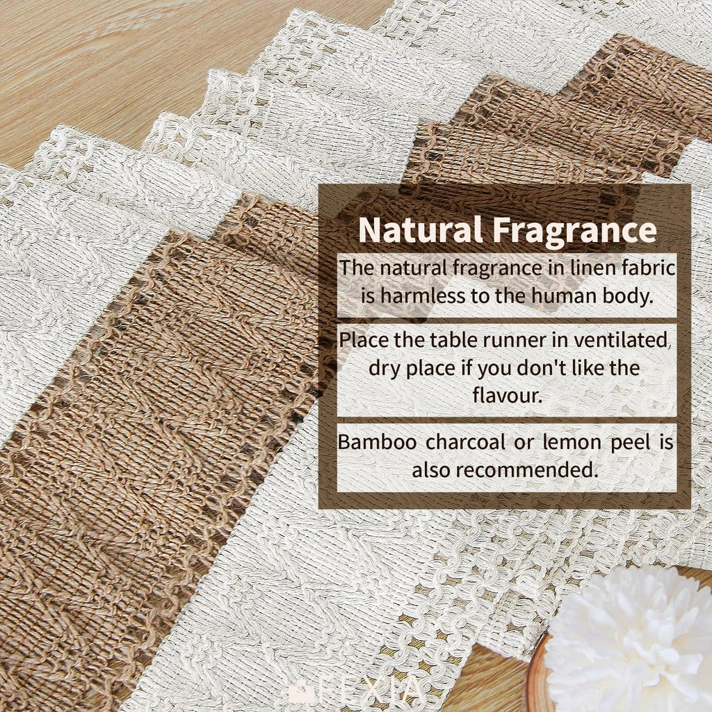 FEXIA Boho Table Runner for Home Decor with Tassels 72 Inches Farmhouse Long Pottery Barn Furniture Rustic Macrame Burlap Table Decoration for Living Room Bridal Shower (12x72 Inches)