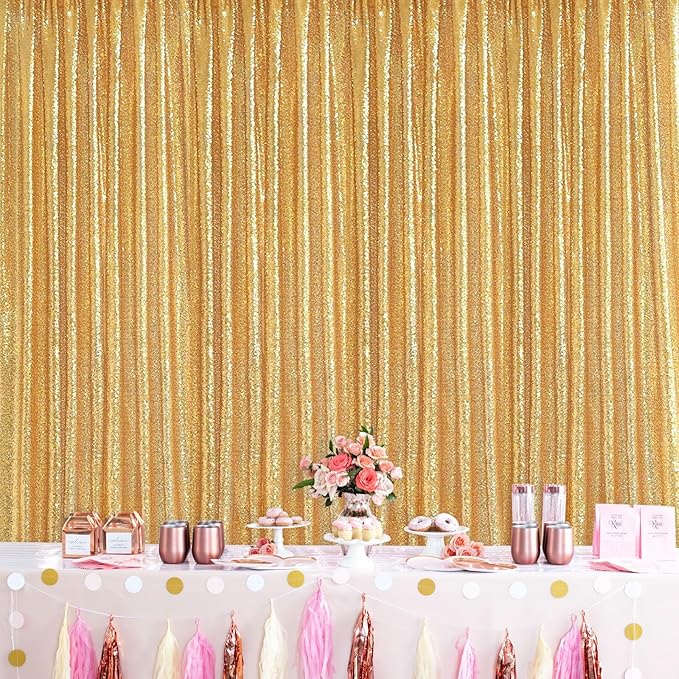 Gold Sequin Backdrop Curtain Drapes - Glitter Gold Curtains 6 Pieces 2ftx8ft Wedding Background Party Stage Birthday Decorations