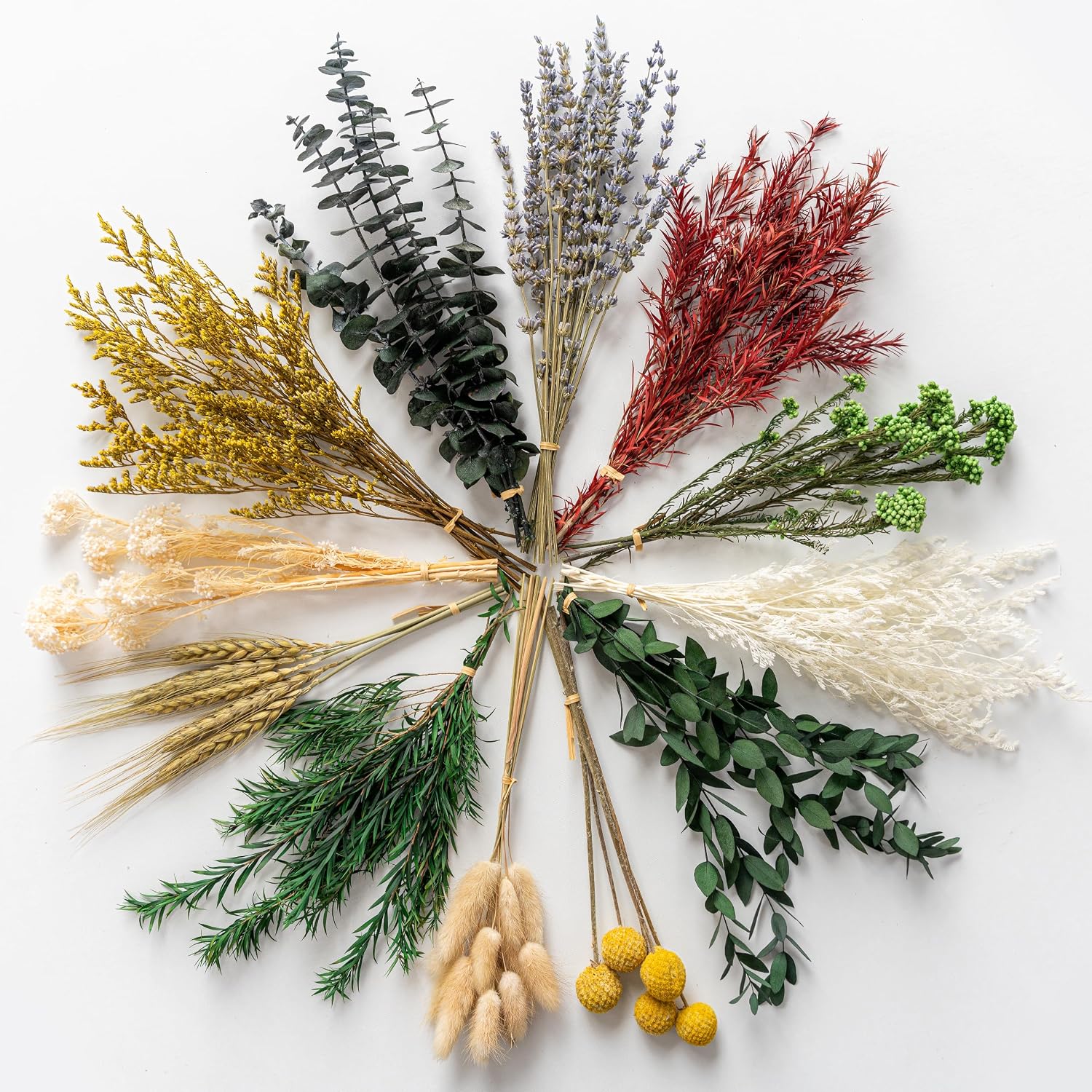 12 Kind Dried Flowers Set - Including Lavender, Eucalyptus, Wheat, Bunny Tails, Handmade for DIY Crafts, Vase Decor, Wedding/Home/Birthday/Seasonal Decor