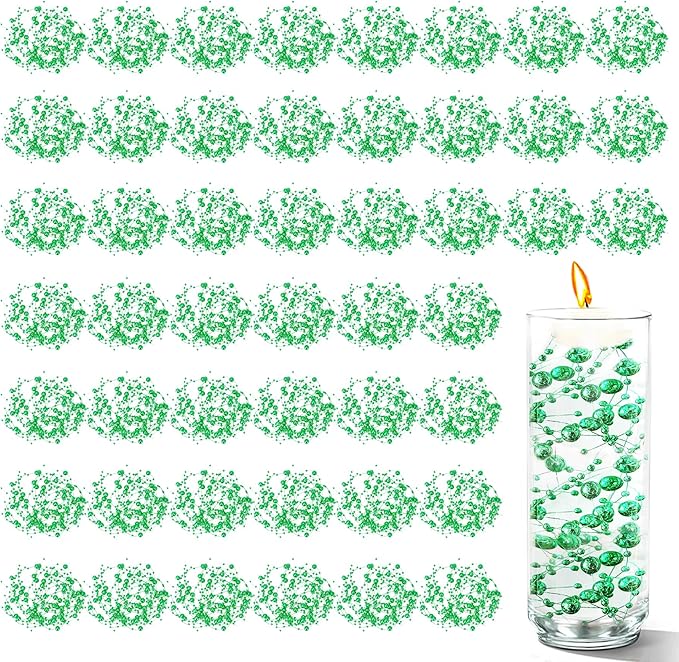 50 PCS Artificial Floating Beads for Centerpieces Vases, Dark Green 8+3mm String Beads for Wedding Party Faux Pearl String for Decorating, String Pearls for Crafts Vase Filler