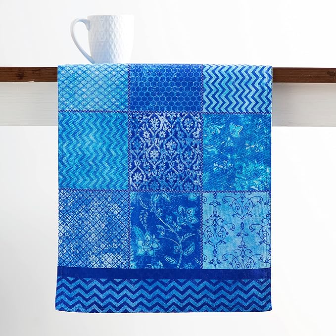 Maison d' Hermine Table Runner 100% Cotton Double Layer Table Runners 72 inches Long Decorative for Kitchen Dining Party Baby Shower Wedding Bridal Shower Spring Summer (Indigo Love, 14.50" x 72")