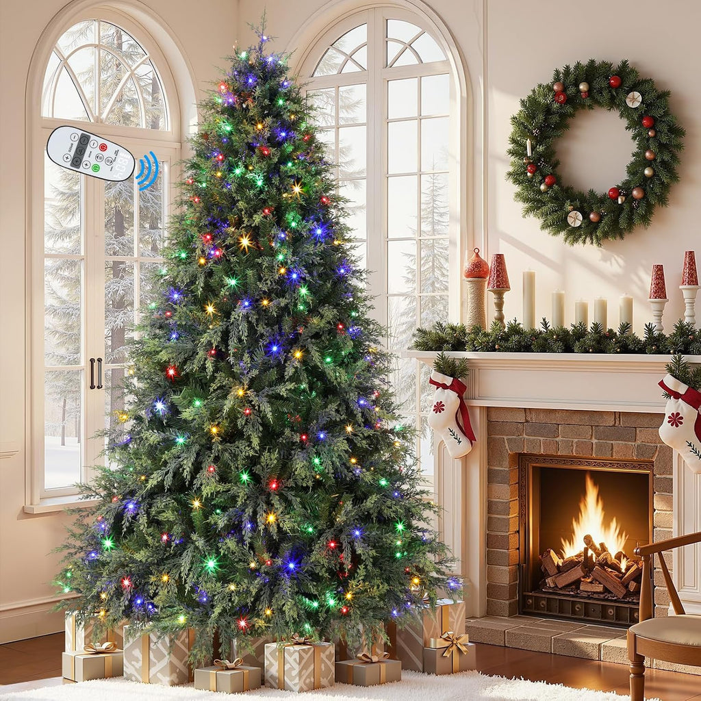 shareconn 7ft prelit artificial cypress christmas tree, dual, main product view