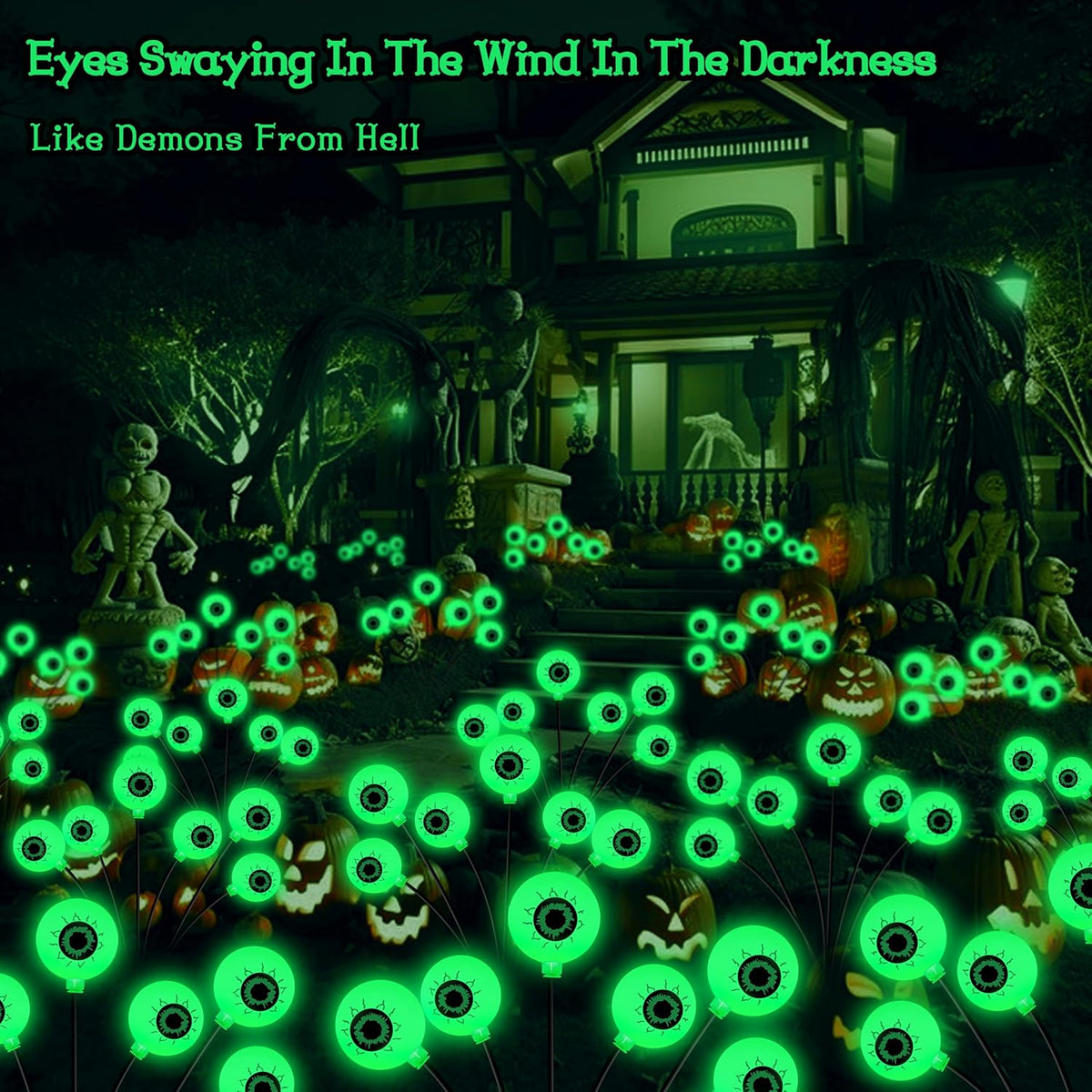 Kohlrabi Halloween Decorations Outdoor, 4 Pack 24 LED Solar Scary Eyeball Swa...