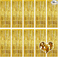 10 Pack Gold Backdrop Curtain 3.2ft x 8.2ft Metallic Tinsel Foil Fringe Curtains Photo Booth Background for Birthday Party Decoration Baby Shower Engagement Wedding Christmas Decoration (Gold)