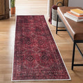 Bloom Rugs Washable Non-Slip 10 ft Runner - Dark Red Traditional Bordered Runner for Entryway, Hallway, Bathroom, and Kitchen - Exact Size: 2.5' x 10'