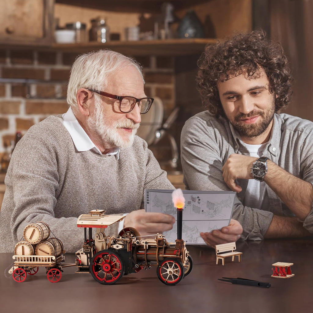rowood 3d wooden puzzles for adults, steam engine, package contents