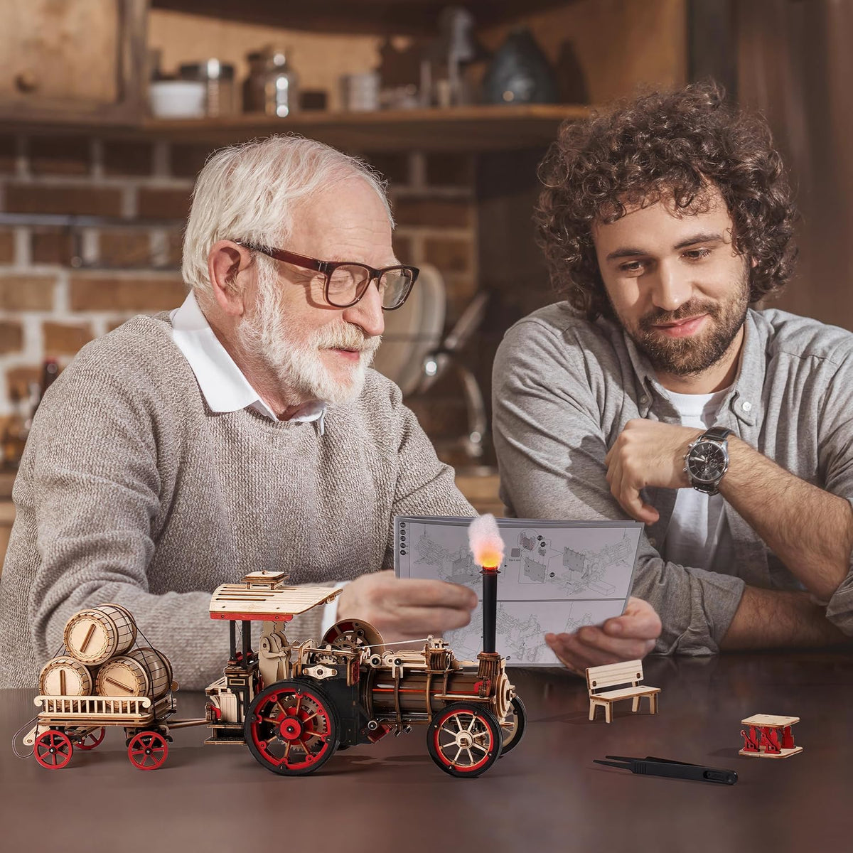 rowood 3d wooden puzzles for adults, steam engine, package contents