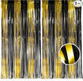 BRAVESHINE 3.2 x 8.2 ft Black Gold Foil Fringe Curtains - 2 Pack Metallic Photo Booth Streamers Backdrop for Boy Men Birthdays/New Years/Graduates/Homecoming/Farewell/Prom/Ramarak Party Decorations