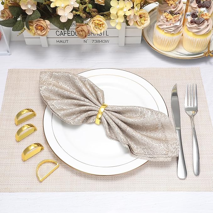KPOSIYA Napkin Rings Set of 8, Metal Gold Napkin Rings Bulk for Table Settings, D-Shape Napkin Holders Rings for Dinner Table Decor, Easter, Fall,Thanksgiving, Christmas, Party,（Brilliant Gold 8 pcs）