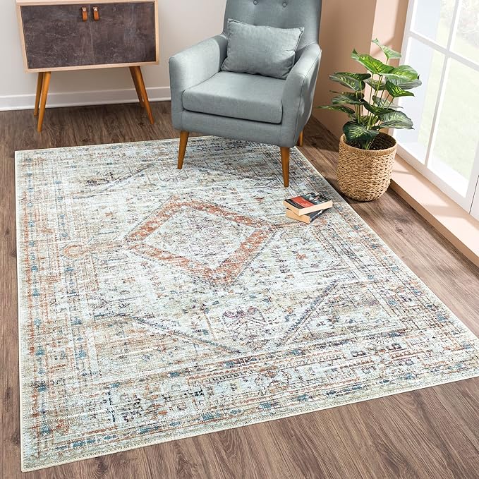 Bloom Rugs Washable Non-Slip 9' x 12' Rug - Peach/Beige Traditional Area Rug for Living Room, Bedroom, Dining Room, and Kitchen - Exact Size: 9' x 12'