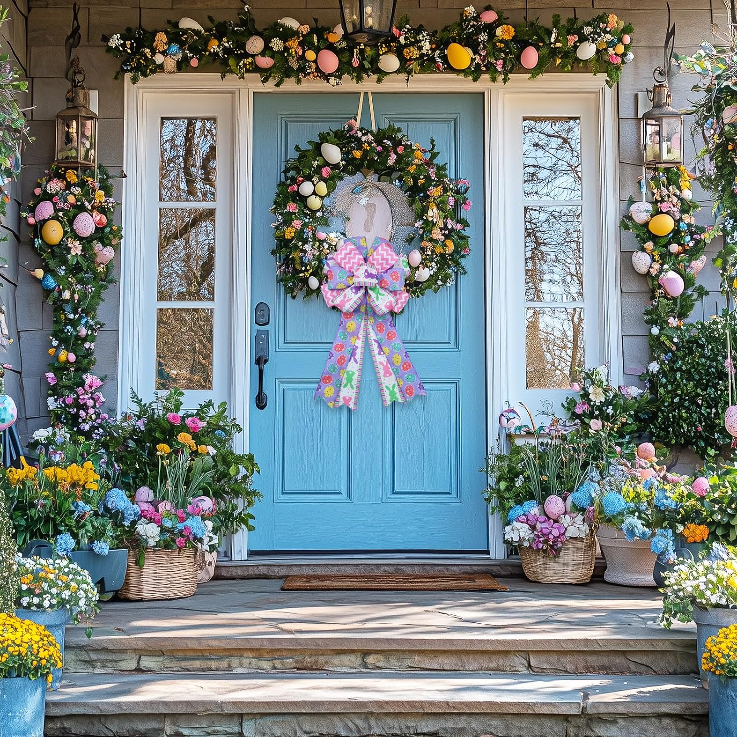 Montekin Large Easter Bows for Wreath 20x11 Inch, 2 Pack Pre-Tied Easter Egg Wired Ribbon Bow, Big Tree Topper Bow for Front Door Indoor Outdoor Spring Summer Decoration (Purple)