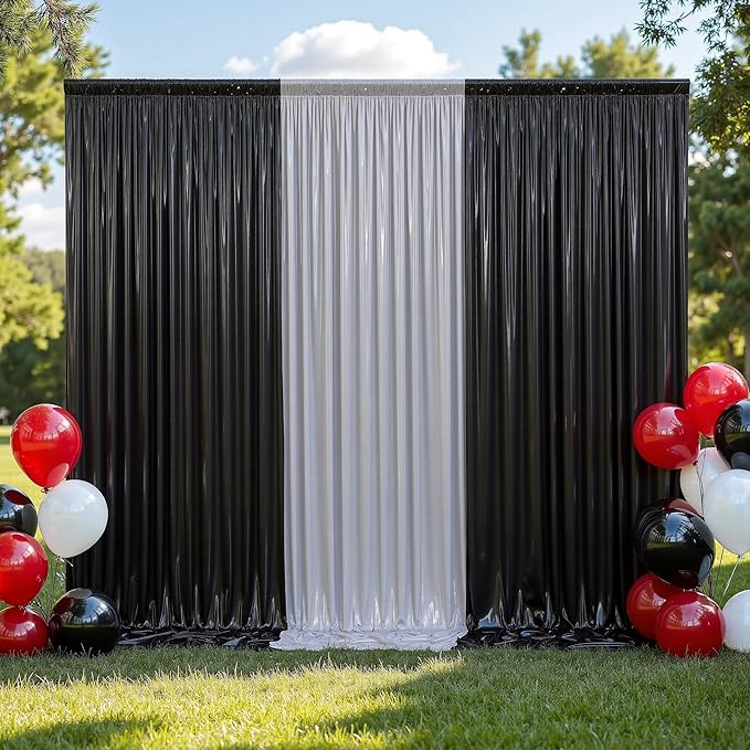 20ftx10 ft Black Glitter Sequin Backdrop Curtain for Parties, Wrinkle Free Sparking Backdrop Drapes, 4 Panels 5x10ft Shimmer Photo Back Drop Cloth for Wedding Birthday Photography Background
