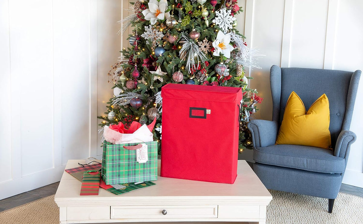 gift bags with tissue paper storage box, zippered on a desk or shelf