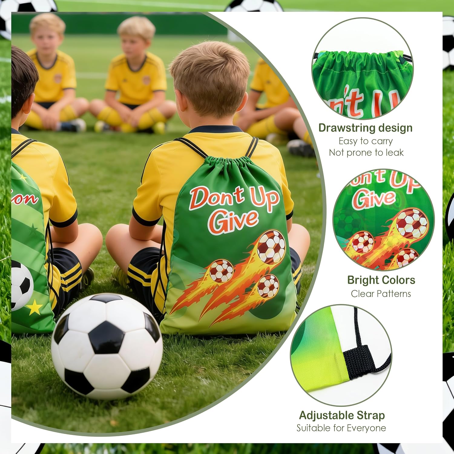 J6&H6 2026 Soccer Party Favors Soccer Goodie Bags Including 12 Soccer Drawstring Bags Stress-relieving Soccer Straws Keychains silicone Wristband and stickers for Soccer Party Gift. (soccer)