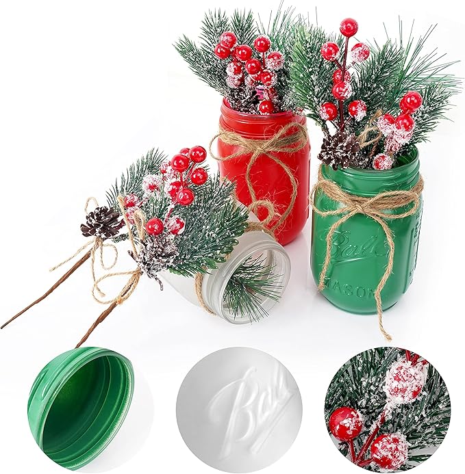 CNVOILA Christmas Centerpiece 3PC Set: Mason Jars, Table Decorations, Home & Coffee Table Decor