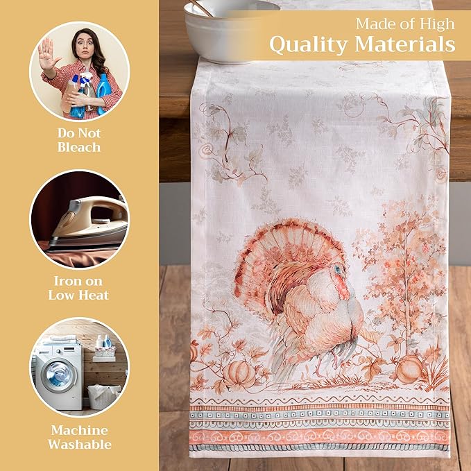 Maison d' Hermine Table Runner 100% Cotton Single Layer Table Runners 72 inches Long for Thanksgiving Christmas Decorations Home Kitchen Dining Party Wedding (Giving Thanks, 14.5" x 72")