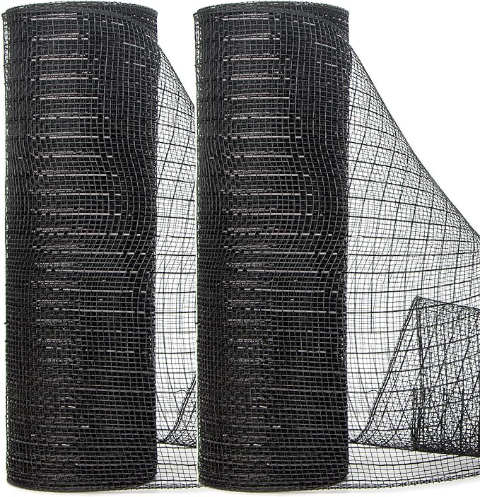 Ribbli 2 Rolls Black Mesh Ribbon,10 inch x 30 feet(10Yard) Each Roll,Metallic Black with Foil,Halloween Ribbon for Wreath Swags and Decorating