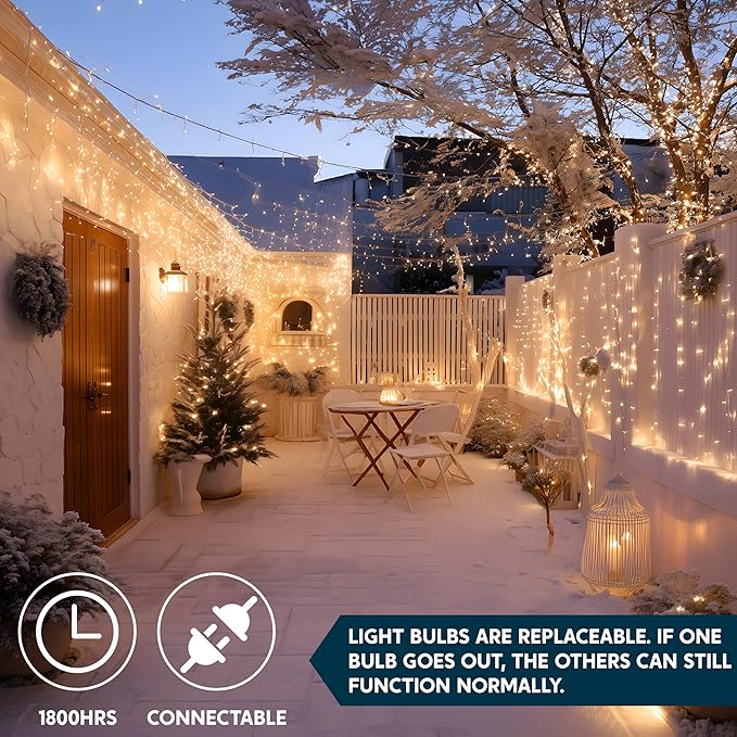 Joiedomi Christmas String Lights Indoor,300(3x100) Mini Warm Fairy Light,64.5FT Lighting Decor for Patio Dorm Classroom Bedroom Holiday Wedding Party Garland Birthday Festival,White Wire