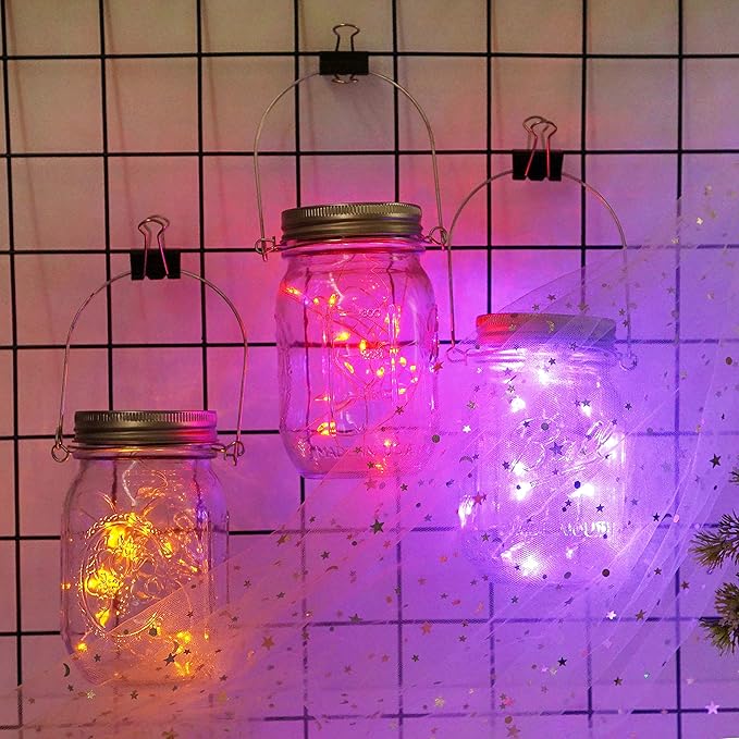 Decorman Solar Mason Jar Lid Lights, 6 Pack 20 LED Waterproof String Fairy Star Firefly Jar Lids Lights for Patio Garden Yard Lawn Party Wedding Christmas Decoration(Jars & Hangers Not Included)