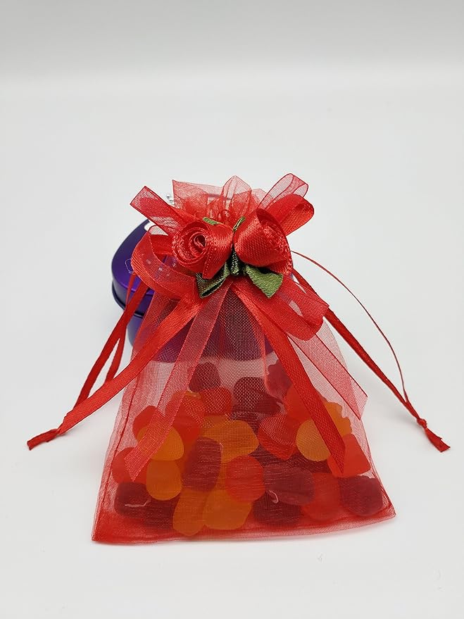 Ankirol 50pcs Sheer Organza Favor Bags For Wedding 3.8x4.8'' Gift Bags Samples Display Drawstring Rose Pouches (hot red)