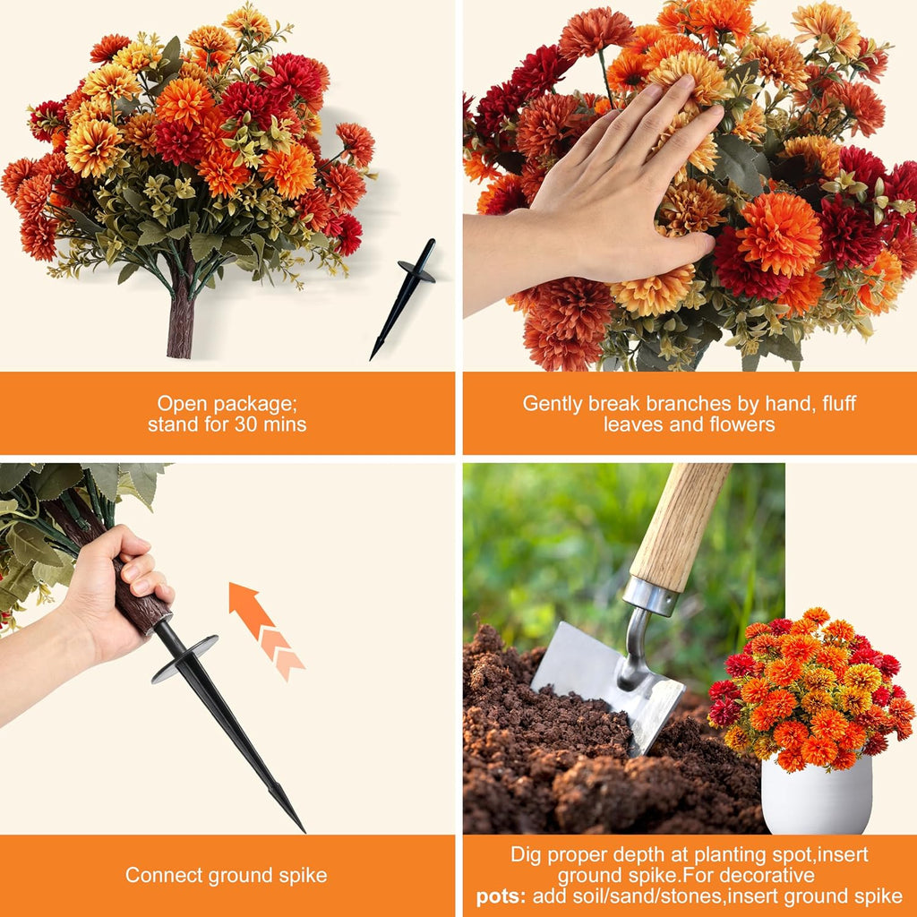 artificial mums topiary ball, fake mums bushes fall showing dimensions