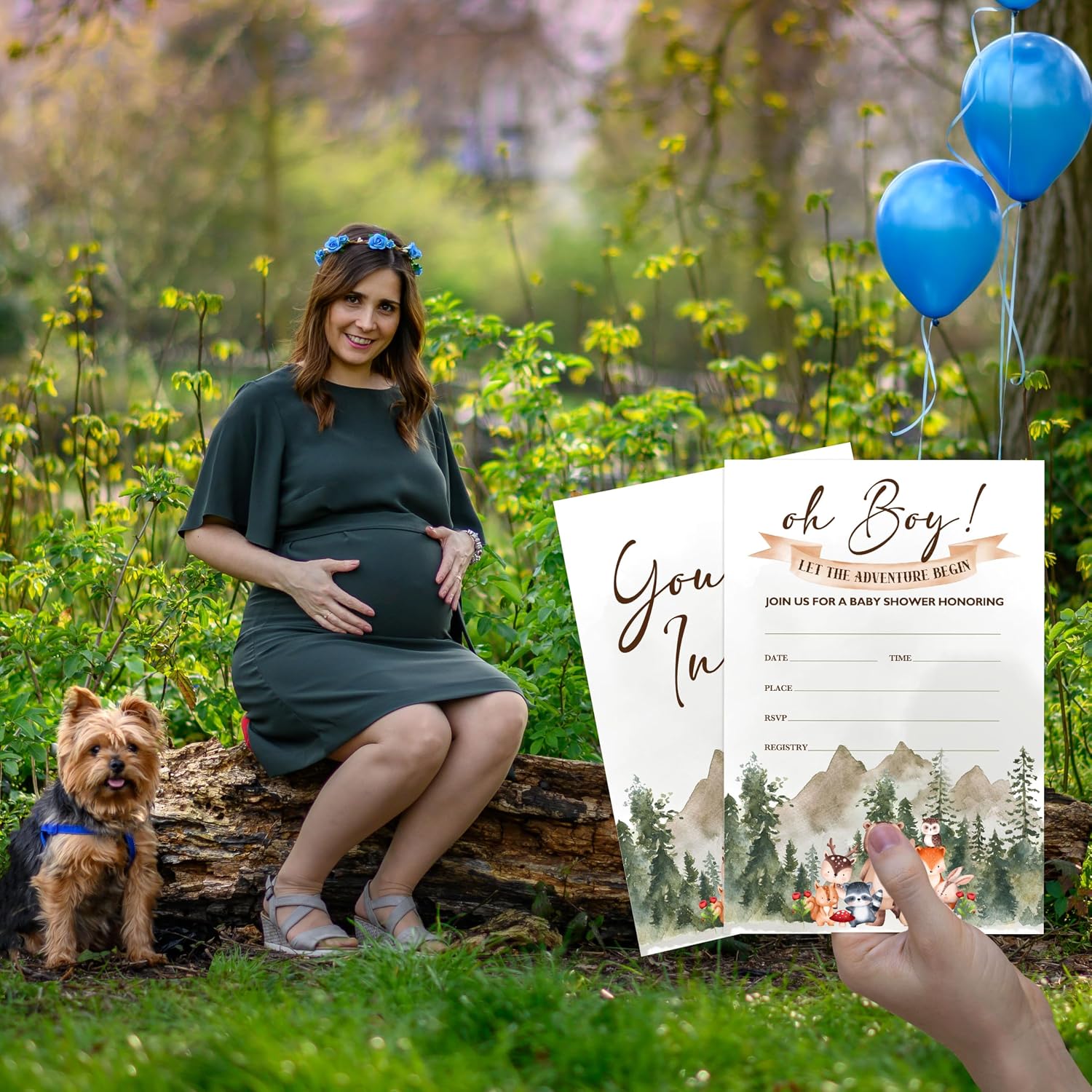 Oh Boy! Baby Shower Invitations, 25 Double-Sided Adventure Baby Shower Invites with Envelopes, Woodland Animals Party Decorations Supplies Favors - A01