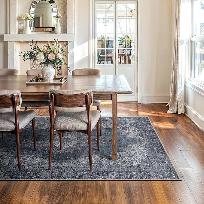 Bloom Rugs Washable Non-Slip 6' x 9' Rug - Dark Teal Traditional Medallion Area Rug for Living Room, Bedroom, Dining Room, and Kitchen - Exact Size: 6' x 9'
