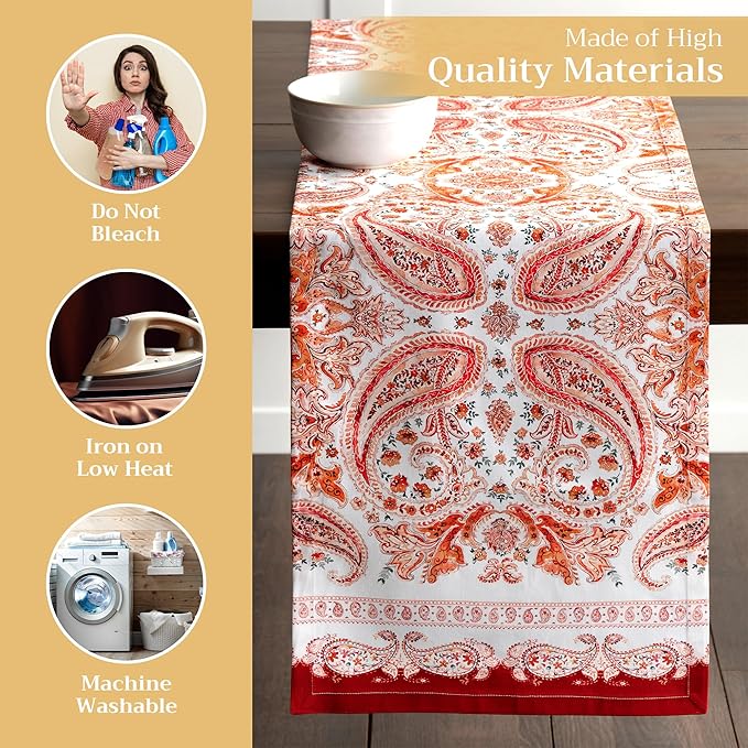 Maison d' Hermine Table Runner 100% Cotton Single Layer Table Runners 72 inches Long for Thanksgiving Christmas Decorations Home Kitchen Dining Party Wedding (Orient, 14.5" x 72")