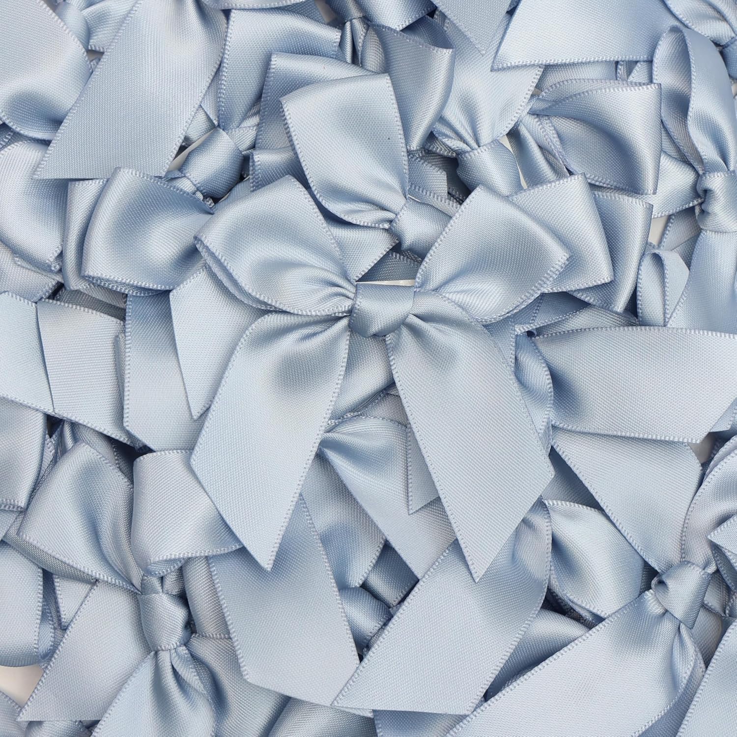 Pre-Tied Self Adhesive Dusty Blue Satin Ribbon Bows for Crafts 3" Small Blue Bow Decor for Coquette Birthday Party Decorations, Wedding, Gift Wrapping, Balloon, Baby Shower (50 Pack)