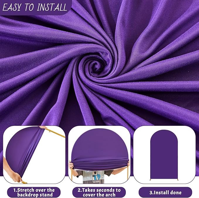 7.2FT Purple Arch Backdrop Cover - Polyester Fitted Wedding Arch Stand Covers Round Top Chiara Arch Backdrop Cover for Birthday Party Banquet Photo Background Decoration