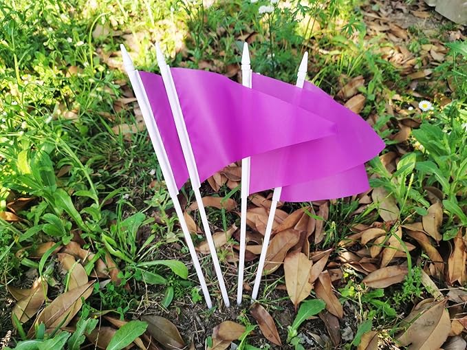 12 Pack Purple Pennant Flags Small Mini Hand Held Solid Color Pennant On Sticks Flags with 12.6"Solid Pole & Spear Top,Party Events Celebration,School,Grand Opening,Kids Birthday,Sports Clubs,Flower Pot