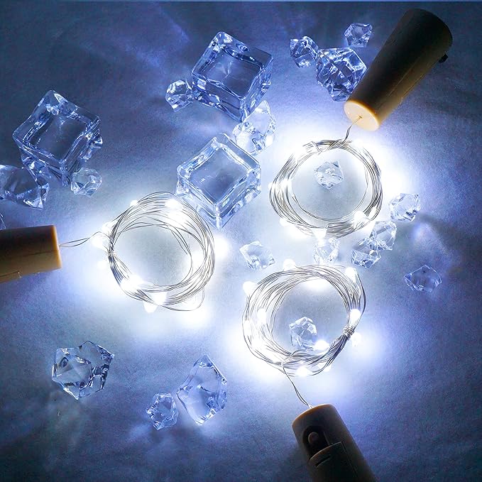 20 LED Wine Bottle Lights with Cork, 15 Pack Battery Operated Cork Shape Fairy Light Waterproof Mini Copper Silver Wire String Lights for Party, Wedding, Christmas, Bedroom Decor (Cold White)