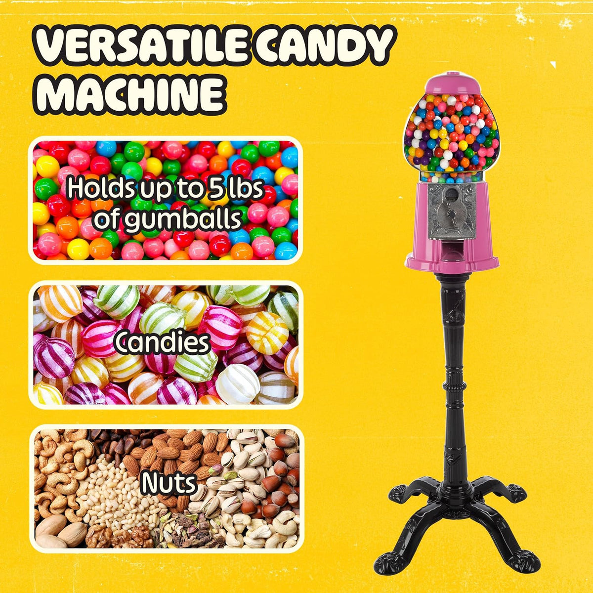 Great Northern Popcorn Gumball Machine with Stand and Coin Bank, Pink, 15"
