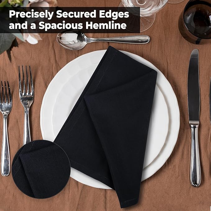 Urban Villa Cloth Napkins Halloween Dinner Napkins Solid Black Color 20''x20'' (Set of 12) 100% Cotton Slub Absorbent Napkins Soft Durable Reusable Washable Ideal for Events Parties Everyday use
