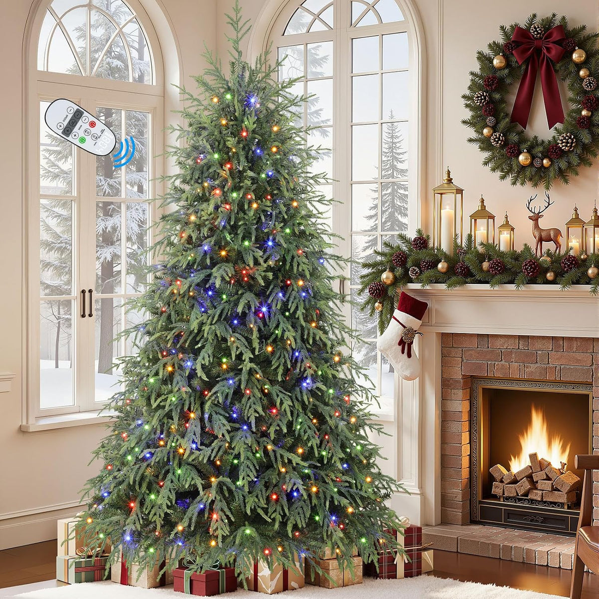 shareconn 7ft prelit artificial norfolk pine christmas tree, main product view