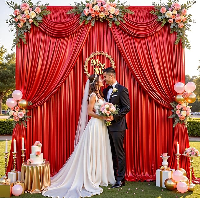 10ftx10ft Red Sequin Backdrop Curtain for Parties, Wrinkle Free Thick Glitter Sparkle Photo Backdrop Drapes 2 Panels 5x10FT Shimmer Back Drop Cloth for Wedding Birthday Photography Background