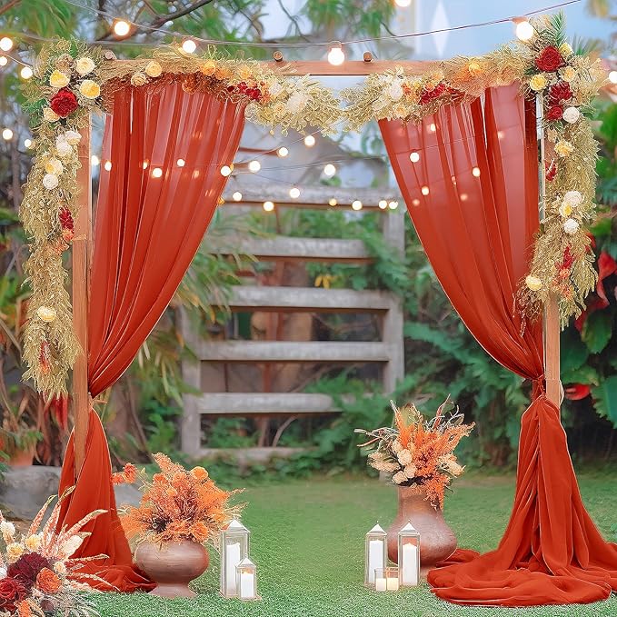 Arch Drapes for Wedding Arch Draping Fabric Terracotta Sheer Backdrop Curtain for Ceremony Bridal Party Decor 19Ft Length x 28" Width 4 Panels