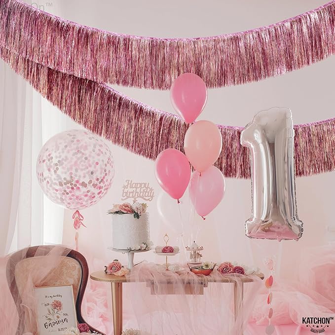 KatchOn, XtraLarge Pink Fringe Banner - 6.5 Ft,Pack of 2 | Fringe Garland, Pink Streamers for Birthday,Gender Reveal, Bachelorette Party Decorations | Flamingo Party Decorations