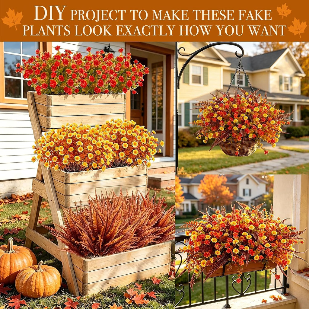 artificial fall flowers for outdoors fake mums, 3 showing dimensions